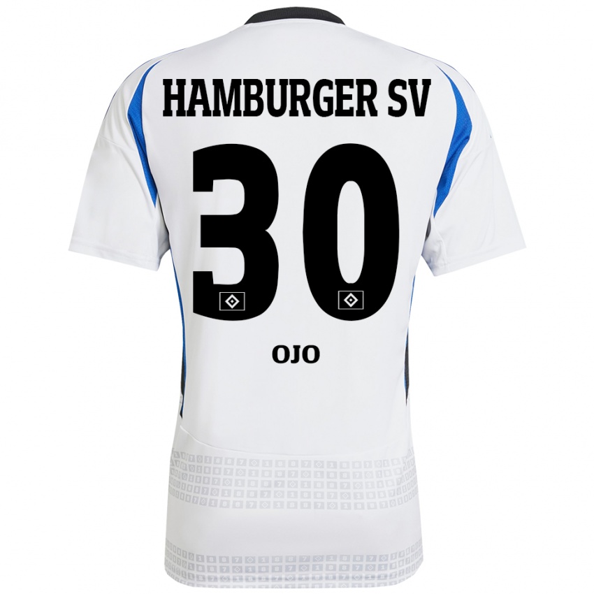 Kinder Kelvin Ojo #30 Weiß Blau Heimtrikot Trikot 2024/25 T-Shirt