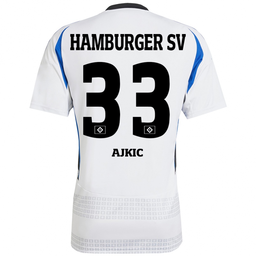 Kinder Selim Ajkic #33 Weiß Blau Heimtrikot Trikot 2024/25 T-Shirt