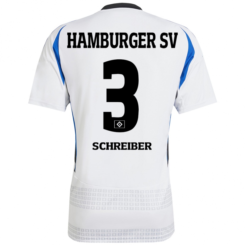 Kinder David Schreiber #3 Weiß Blau Heimtrikot Trikot 2024/25 T-Shirt