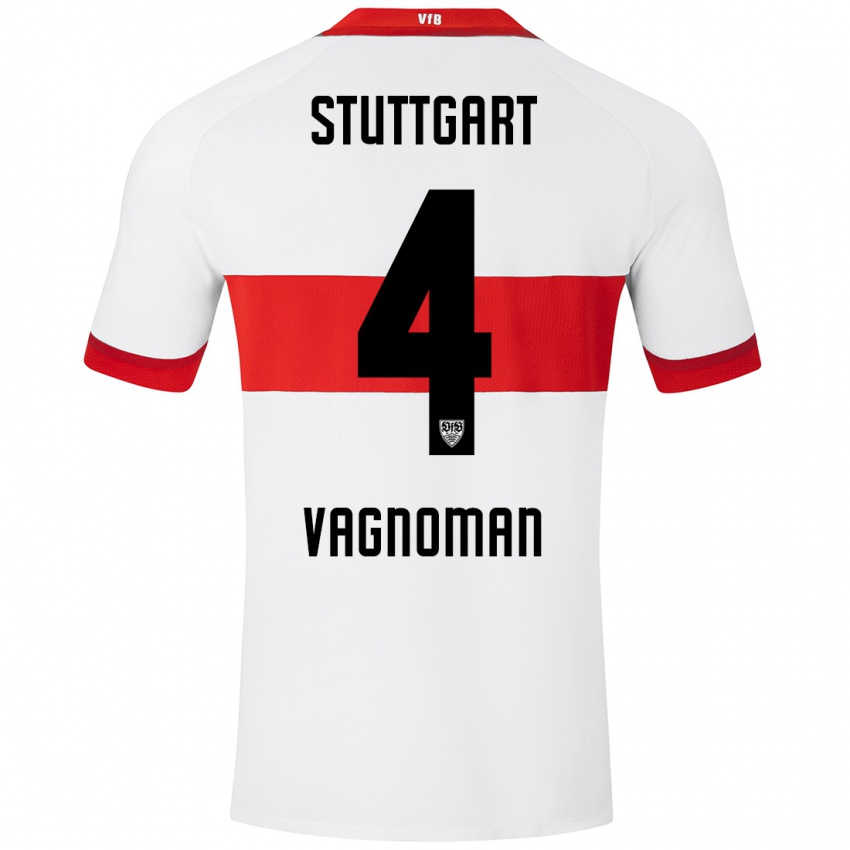 Kinder Josha Vagnoman #4 Weiß Rot Heimtrikot Trikot 2024/25 T-Shirt