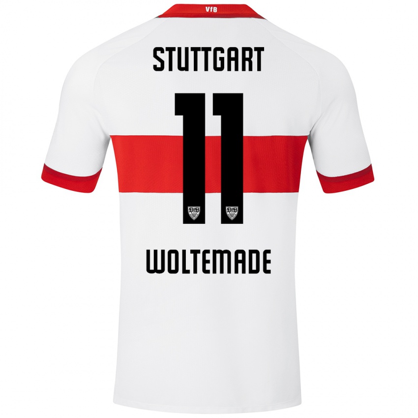 Kinder Nick Woltemade #11 Weiß Rot Heimtrikot Trikot 2024/25 T-Shirt