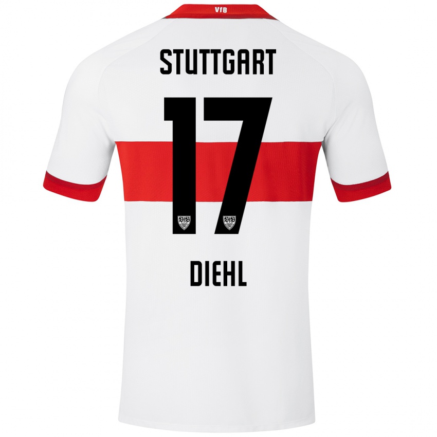 Kinder Justin Diehl #17 Weiß Rot Heimtrikot Trikot 2024/25 T-Shirt