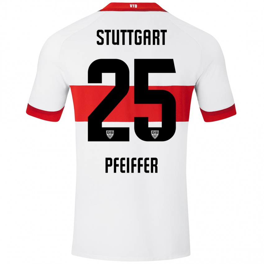 Kinder Luca Pfeiffer #25 Weiß Rot Heimtrikot Trikot 2024/25 T-Shirt