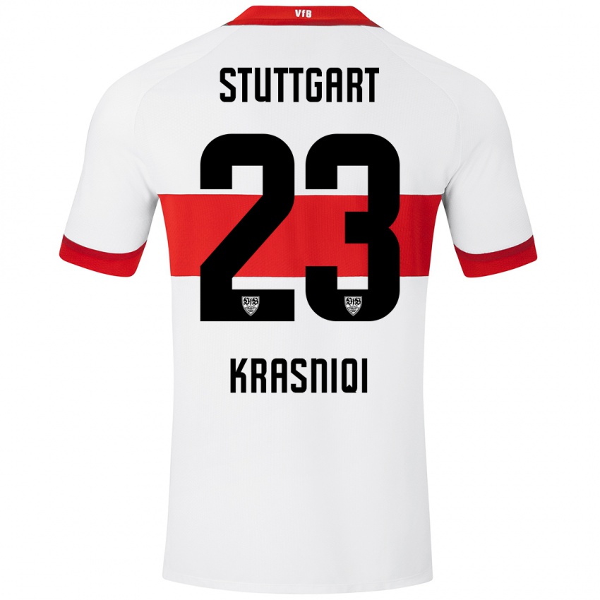 Kinder Elton Krasniqi #23 Weiß Rot Heimtrikot Trikot 2024/25 T-Shirt