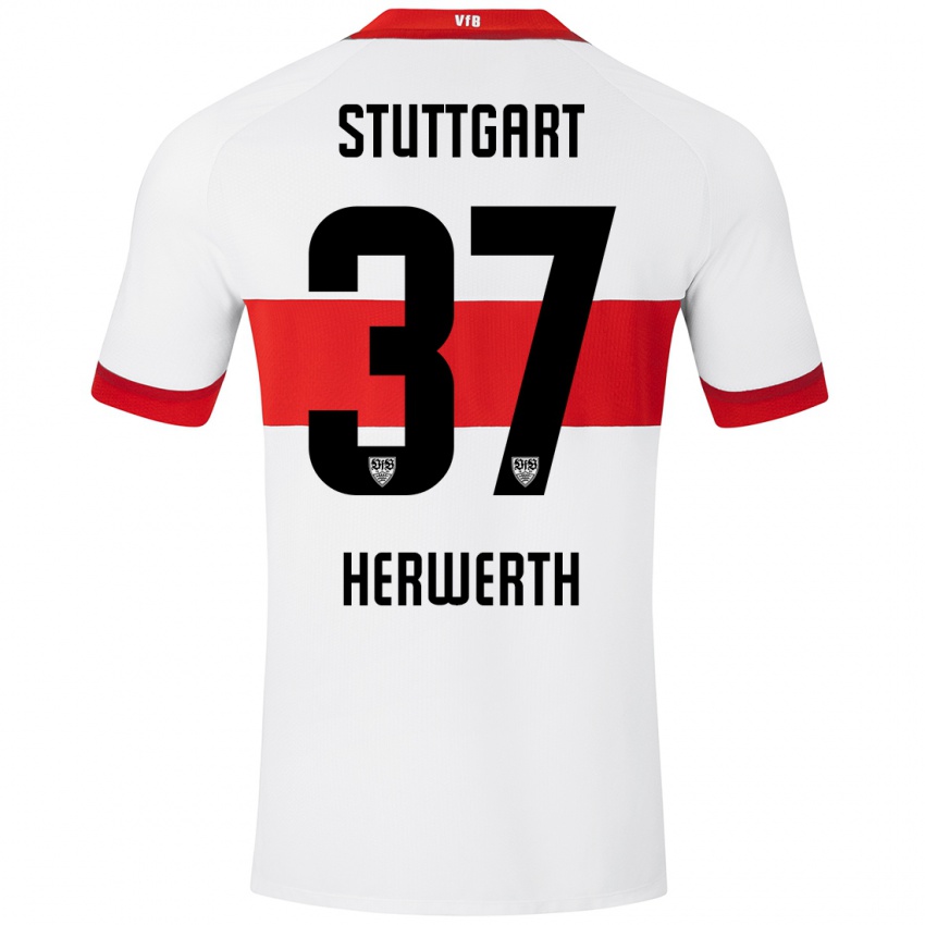 Kinder Maximilian Herwerth #37 Weiß Rot Heimtrikot Trikot 2024/25 T-Shirt