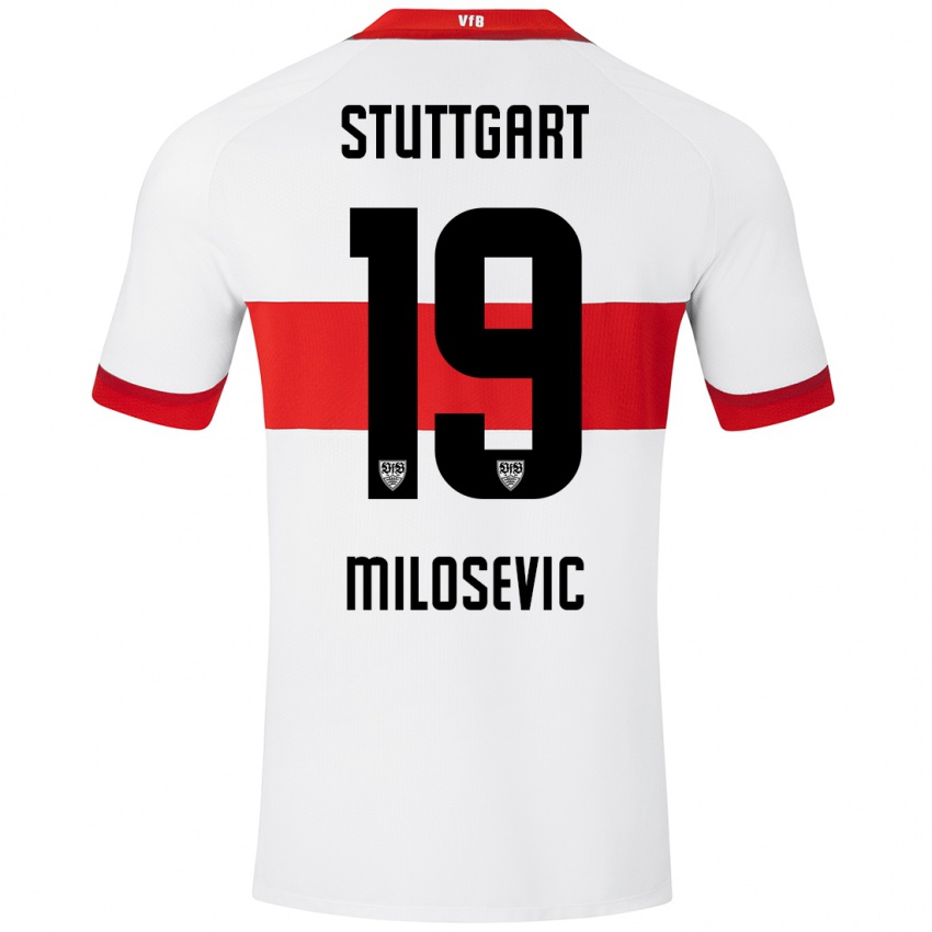 Kinder Jovan Milosevic #19 Weiß Rot Heimtrikot Trikot 2024/25 T-Shirt