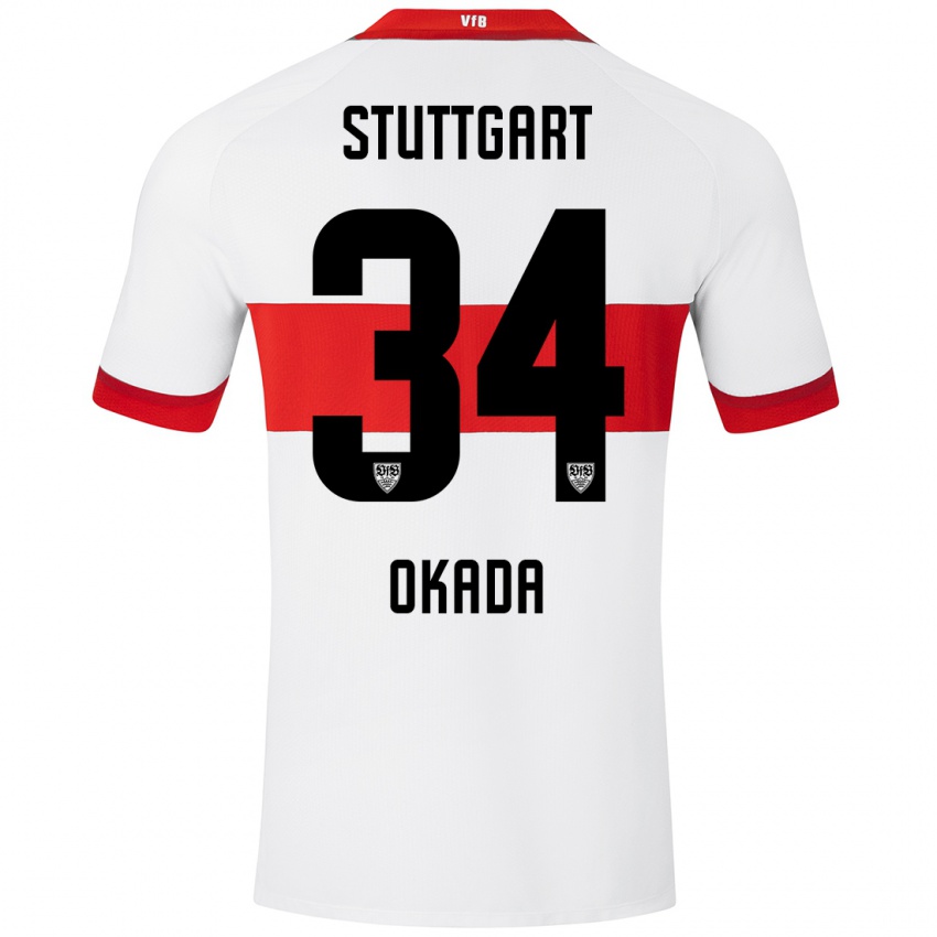 Kinder Rei Okada #34 Weiß Rot Heimtrikot Trikot 2024/25 T-Shirt