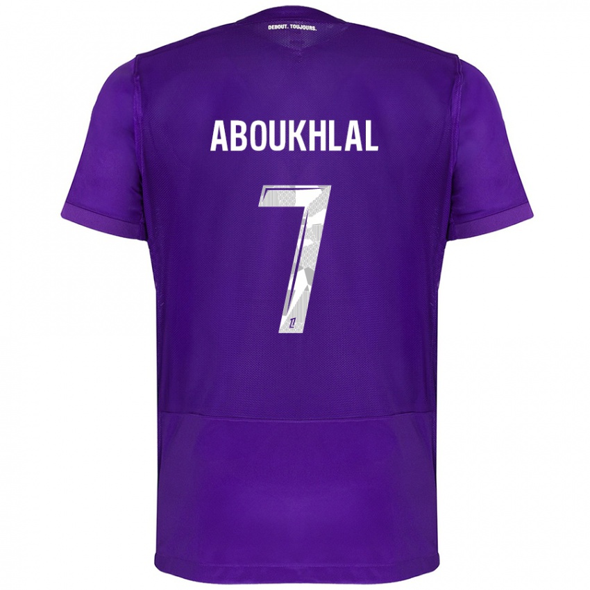 Kinder Zakaria Aboukhlal #7 Violett Weiß Heimtrikot Trikot 2024/25 T-Shirt