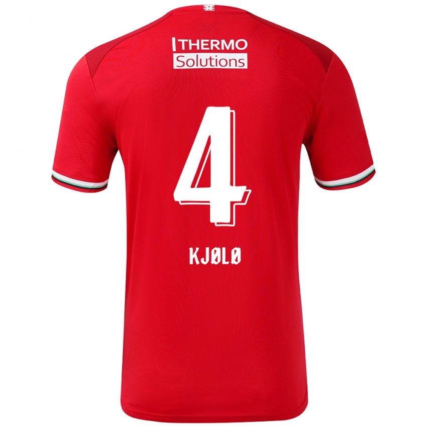 Kinder Mathias Kjølø #4 Rot Weiß Heimtrikot Trikot 2024/25 T-Shirt