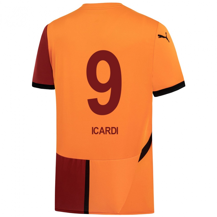 Kinder Mauro Icardi #9 Gelb Rot Heimtrikot Trikot 2024/25 T-Shirt