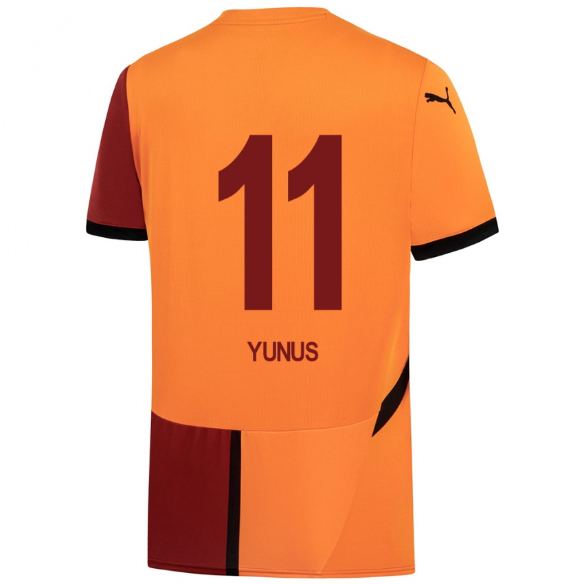 Kinder Yunus Akgün #11 Gelb Rot Heimtrikot Trikot 2024/25 T-Shirt