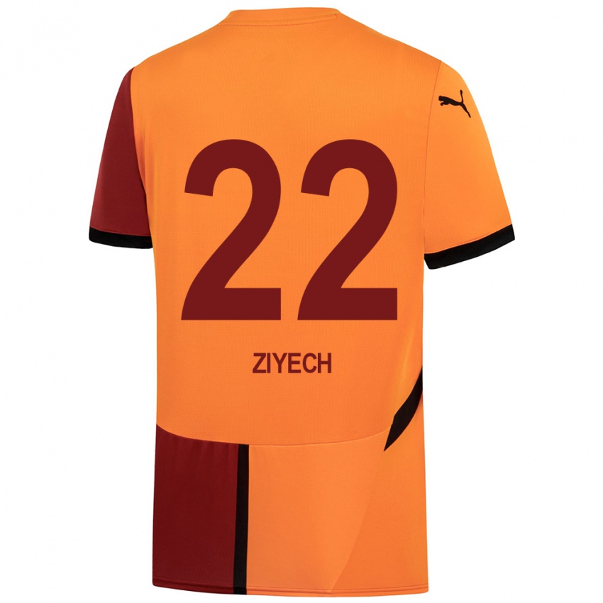 Kinder Hakim Ziyech #22 Gelb Rot Heimtrikot Trikot 2024/25 T-Shirt