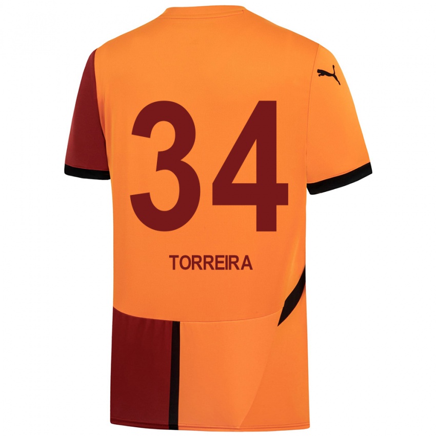 Kinder Lucas Torreira #34 Gelb Rot Heimtrikot Trikot 2024/25 T-Shirt