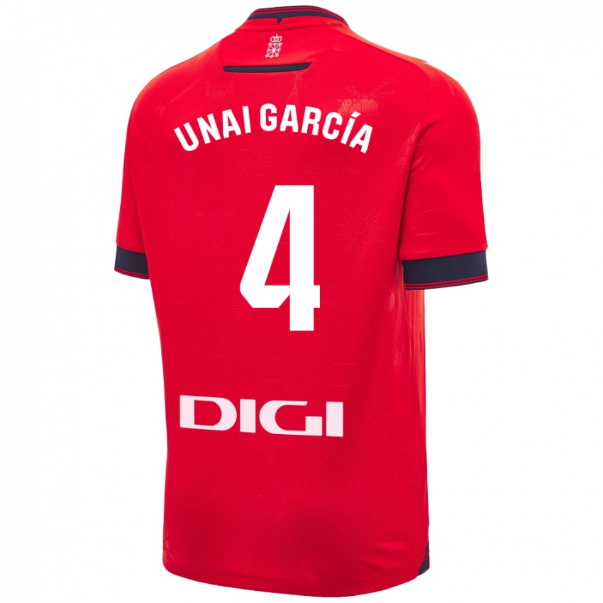 Kinder Unai García #4 Rot Weiß Heimtrikot Trikot 2024/25 T-Shirt