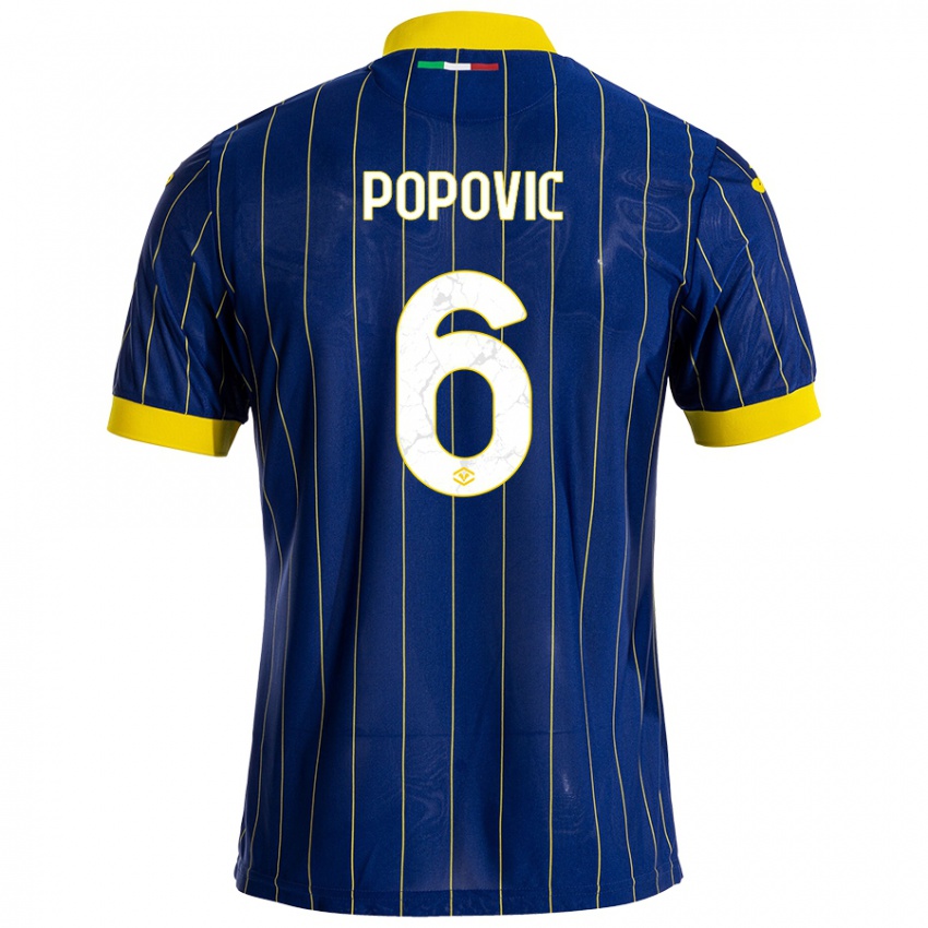 Kinder Andrej Popovic #6 Blau Gelb Heimtrikot Trikot 2024/25 T-Shirt