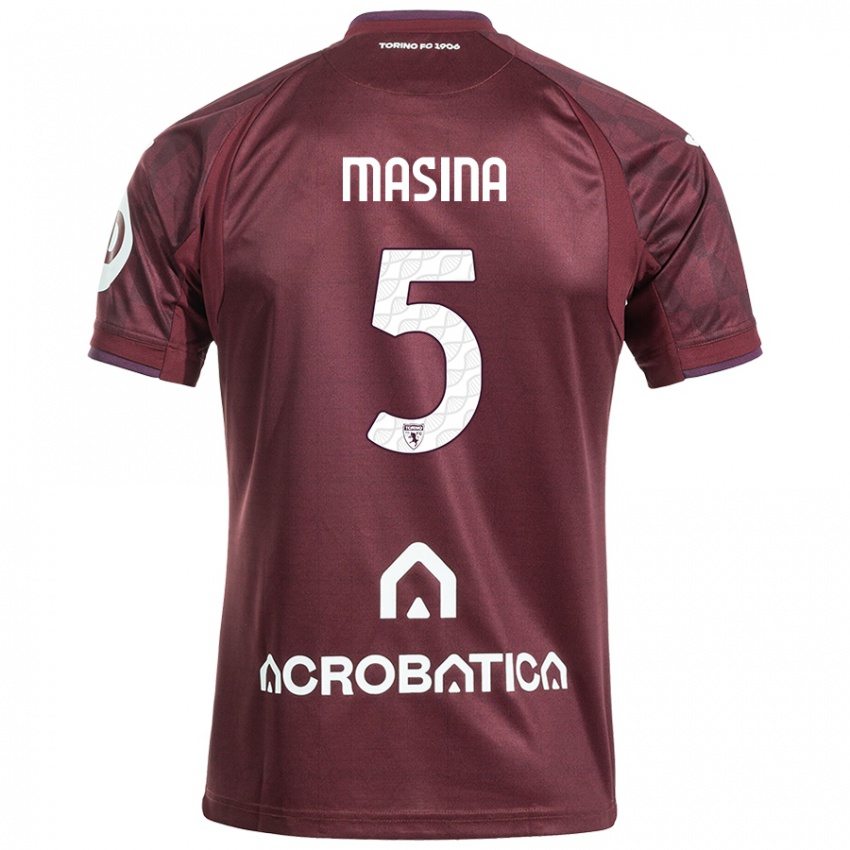 Kinder Adam Masina #5 Kastanienbraun Weiß Heimtrikot Trikot 2024/25 T-Shirt