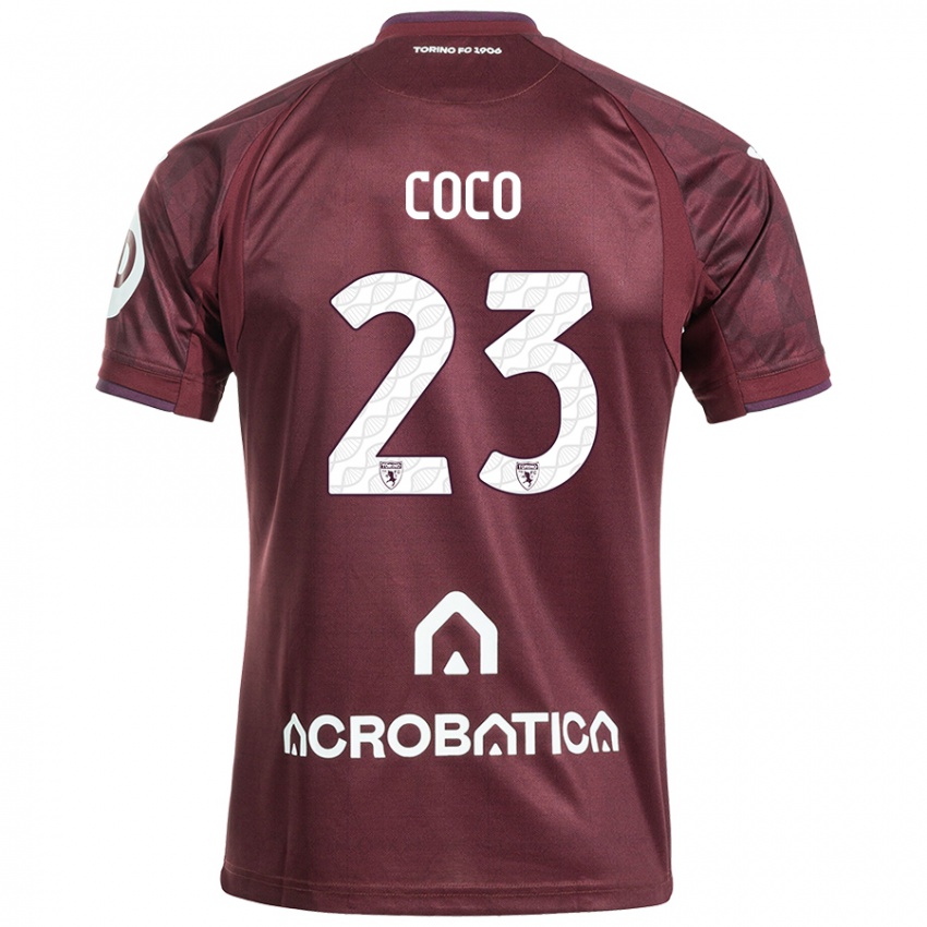 Kinder Saúl Coco #23 Kastanienbraun Weiß Heimtrikot Trikot 2024/25 T-Shirt