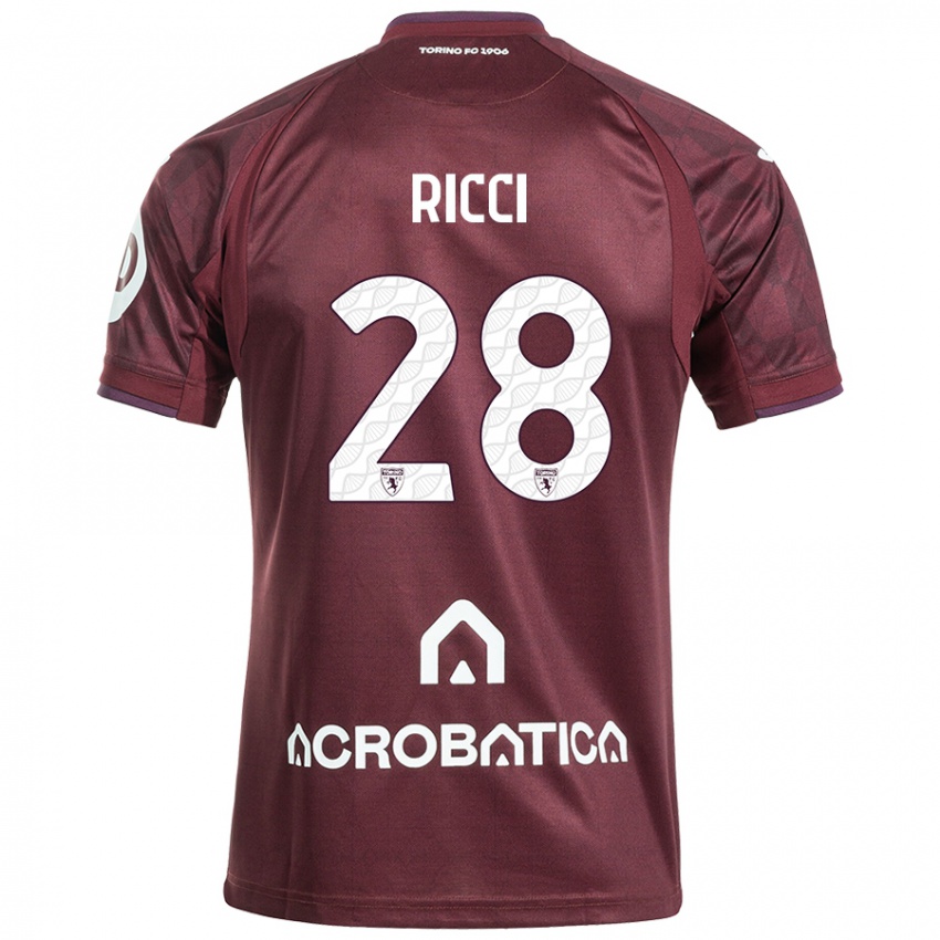 Kinder Samuele Ricci #28 Kastanienbraun Weiß Heimtrikot Trikot 2024/25 T-Shirt