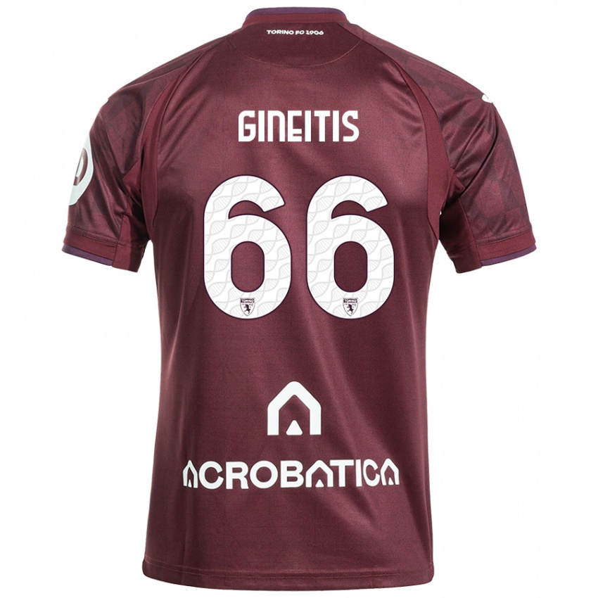 Kinder Gvidas Gineitis #66 Kastanienbraun Weiß Heimtrikot Trikot 2024/25 T-Shirt