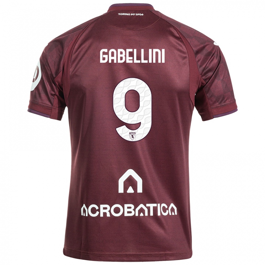 Kinder Tommaso Gabellini #9 Kastanienbraun Weiß Heimtrikot Trikot 2024/25 T-Shirt