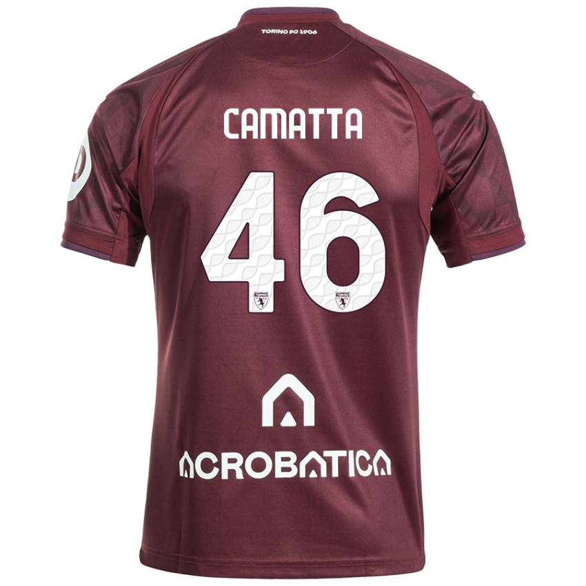 Kinder Alessandro Camatta #46 Kastanienbraun Weiß Heimtrikot Trikot 2024/25 T-Shirt