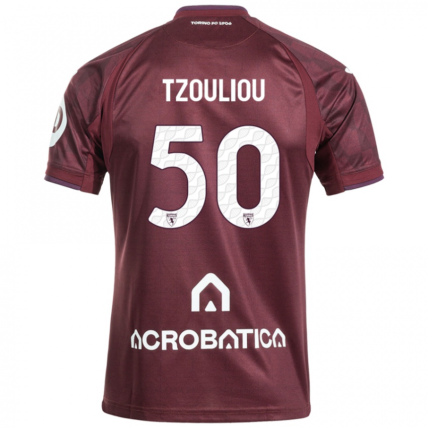 Kinder Dimitrianos Tzouliou #50 Kastanienbraun Weiß Heimtrikot Trikot 2024/25 T-Shirt