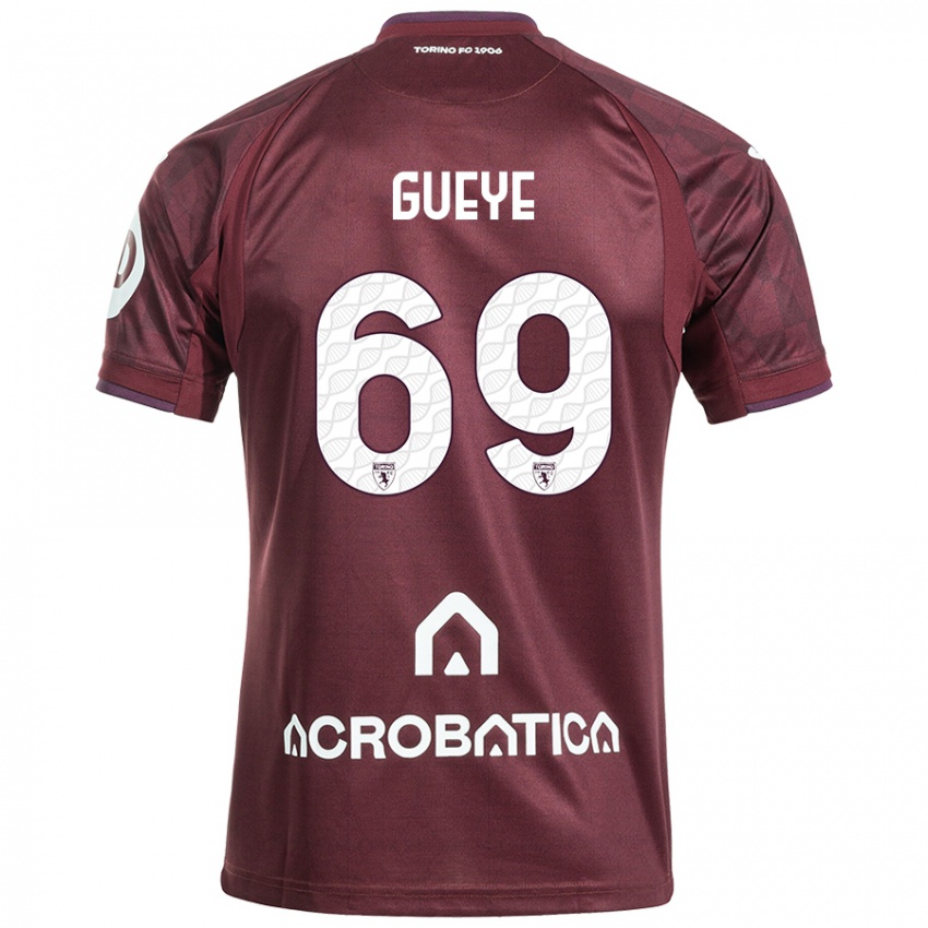 Kinder Ousmane Gueye #69 Kastanienbraun Weiß Heimtrikot Trikot 2024/25 T-Shirt