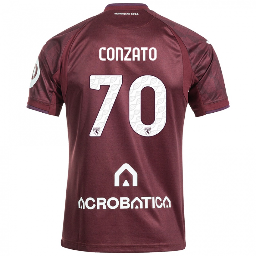 Kinder Filippo Conzato #70 Kastanienbraun Weiß Heimtrikot Trikot 2024/25 T-Shirt