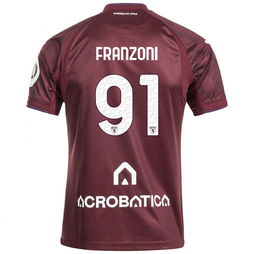 Kinder Nicolò Franzoni #91 Kastanienbraun Weiß Heimtrikot Trikot 2024/25 T-Shirt