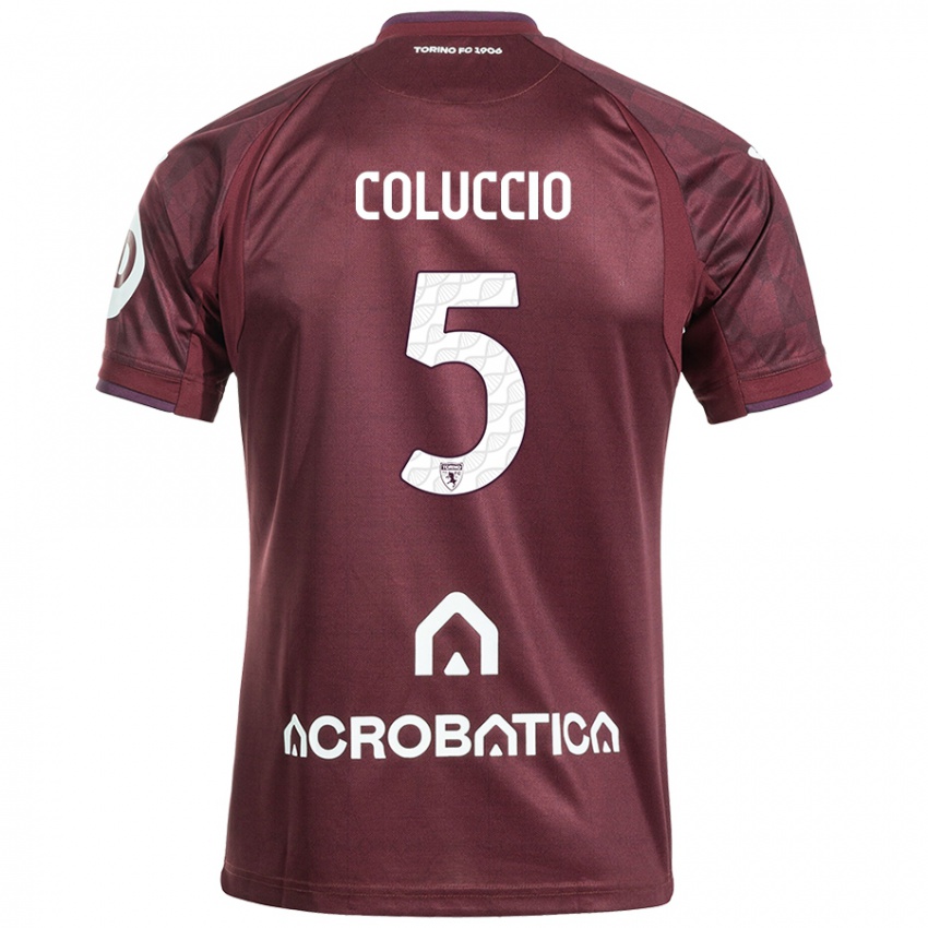 Kinder Francesca Coluccio #5 Kastanienbraun Weiß Heimtrikot Trikot 2024/25 T-Shirt