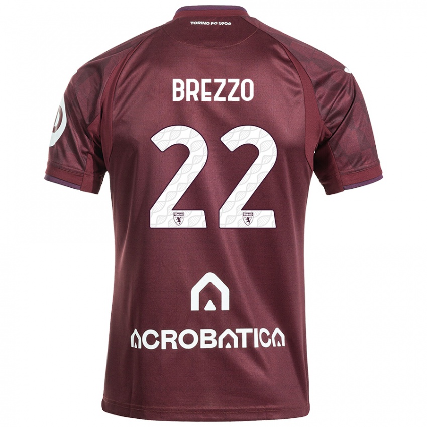 Kinder Matteo Brezzo #22 Kastanienbraun Weiß Heimtrikot Trikot 2024/25 T-Shirt