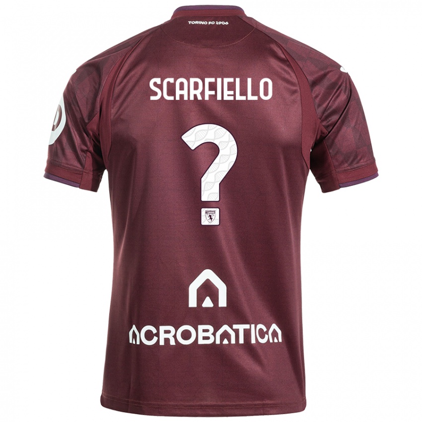 Kinder Luca Scarfiello #0 Kastanienbraun Weiß Heimtrikot Trikot 2024/25 T-Shirt