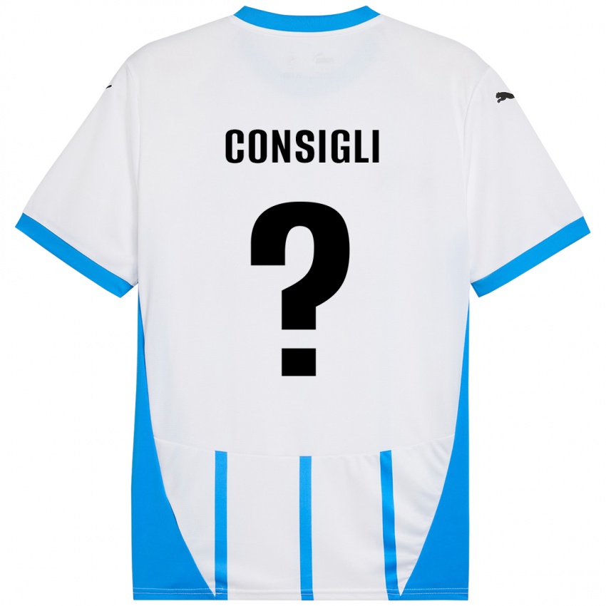 Kinder Andrea Consigli #0 Weiß Blau Auswärtstrikot Trikot 2024/25 T-Shirt