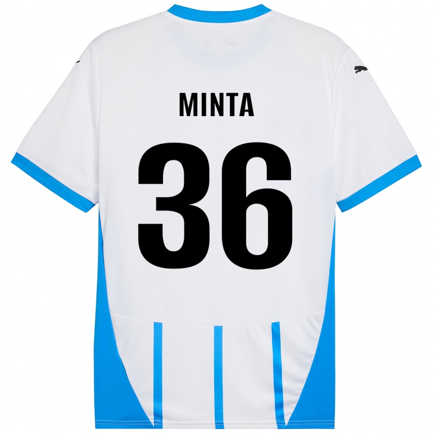 Kinder Amoako Minta #36 Weiß Blau Auswärtstrikot Trikot 2024/25 T-Shirt