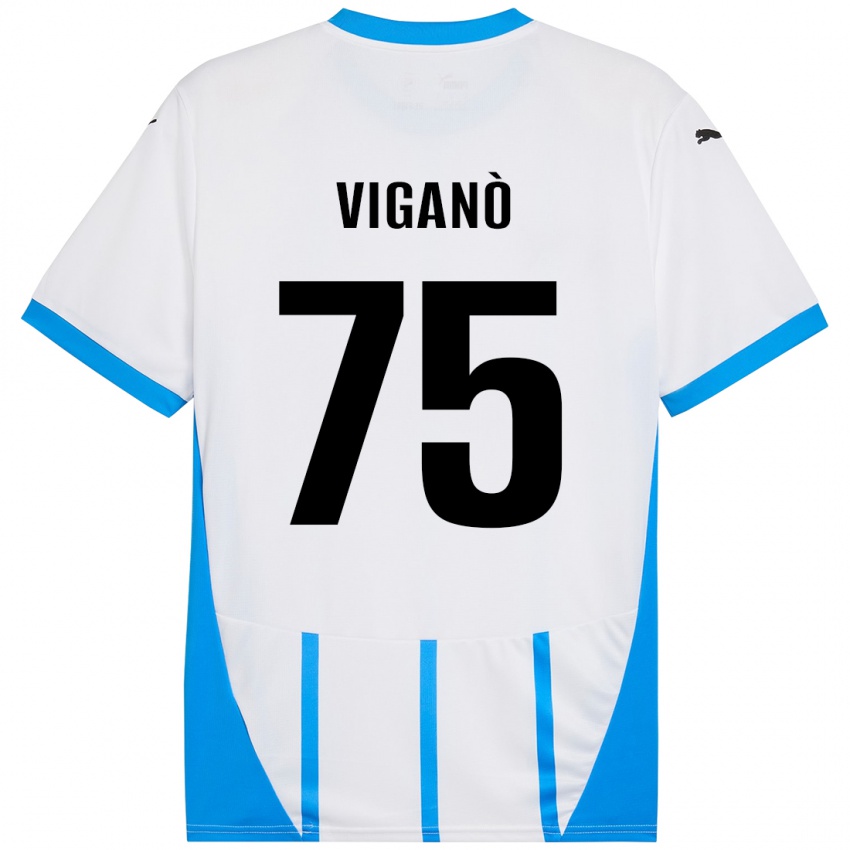 Kinder Lorenzo Viganò #75 Weiß Blau Auswärtstrikot Trikot 2024/25 T-Shirt