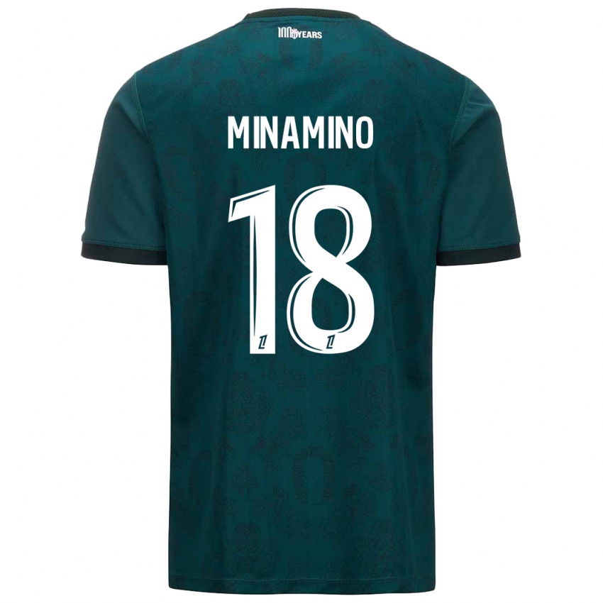 Kinder Takumi Minamino #18 Dunkelgrün Auswärtstrikot Trikot 2024/25 T-Shirt