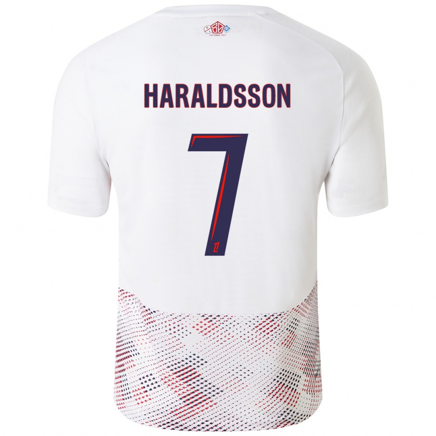 Kinder Hákon Arnar Haraldsson #7 Weiß Königsblau Auswärtstrikot Trikot 2024/25 T-Shirt