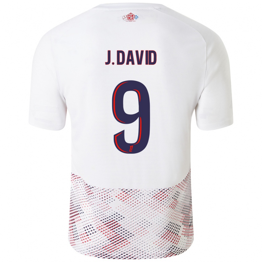 Kinder Jonathan David #9 Weiß Königsblau Auswärtstrikot Trikot 2024/25 T-Shirt