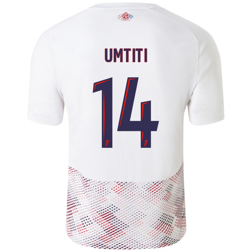 Kinder Samuel Umtiti #14 Weiß Königsblau Auswärtstrikot Trikot 2024/25 T-Shirt