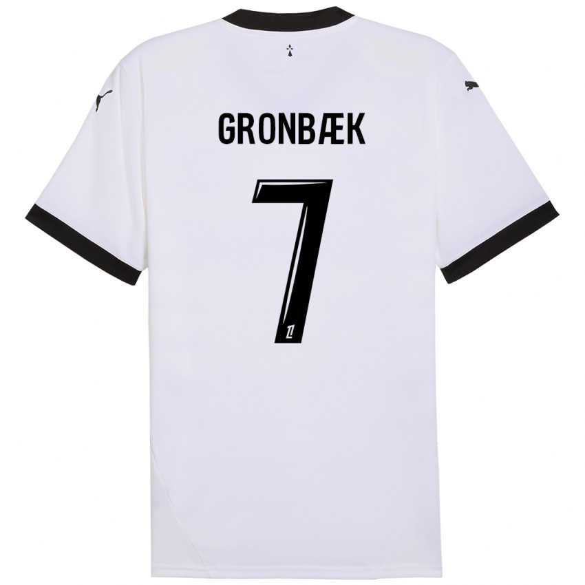 Kinder Albert Grønbaek #7 Weiß Schwarz Auswärtstrikot Trikot 2024/25 T-Shirt