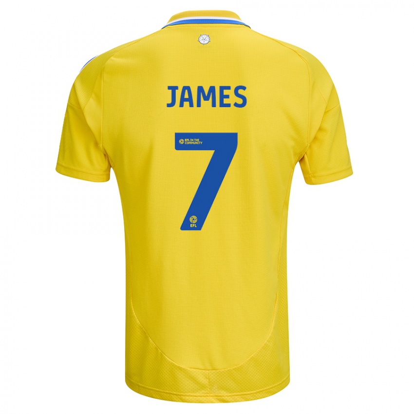 Kinder Daniel James #7 Gelb Blau Auswärtstrikot Trikot 2024/25 T-Shirt