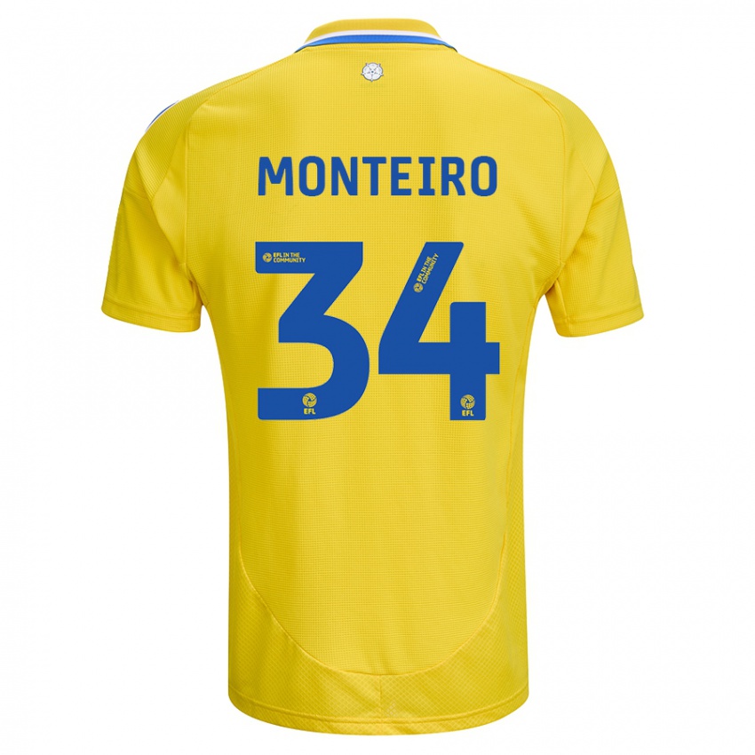 Kinder Diogo Monteiro #34 Gelb Blau Auswärtstrikot Trikot 2024/25 T-Shirt