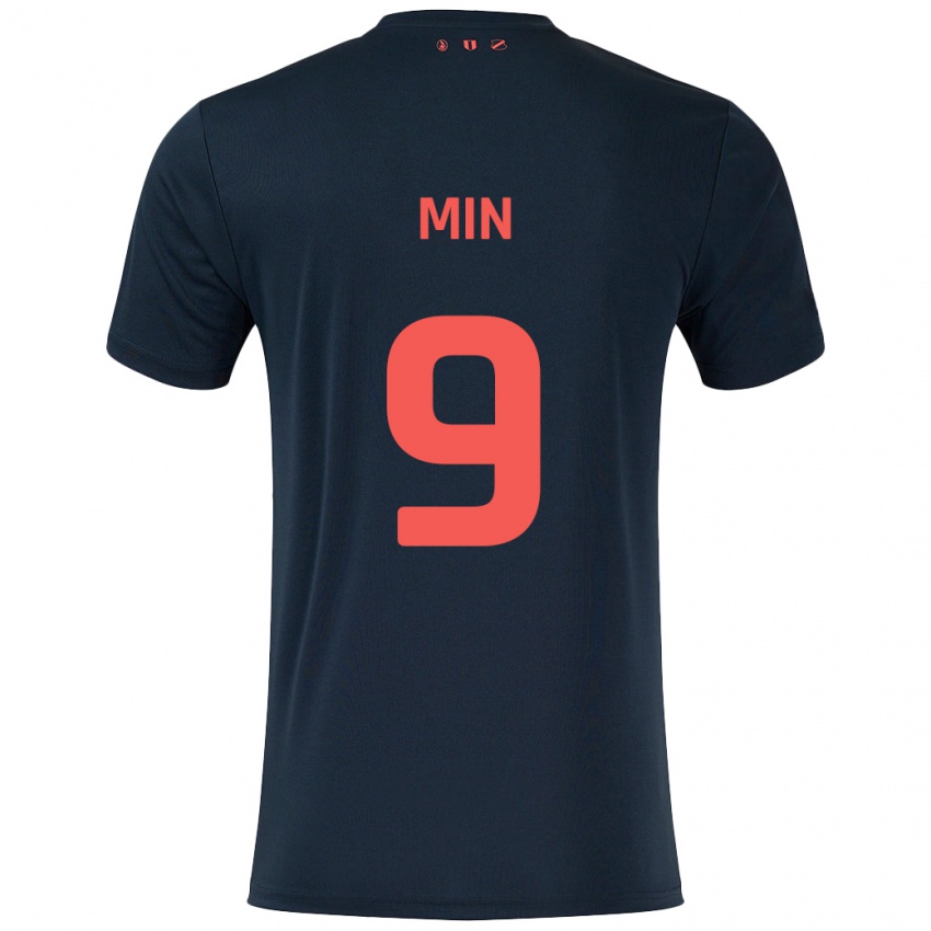 Kinder David Min #9 Schwarz Rot Auswärtstrikot Trikot 2024/25 T-Shirt