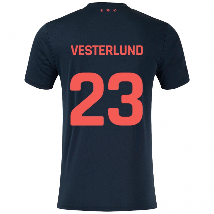 Kinder Niklas Vesterlund #23 Schwarz Rot Auswärtstrikot Trikot 2024/25 T-Shirt