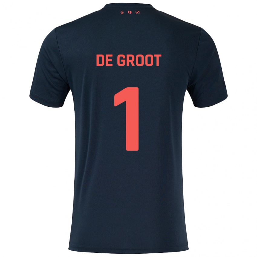 Kinder Jasmijn De Groot #1 Schwarz Rot Auswärtstrikot Trikot 2024/25 T-Shirt