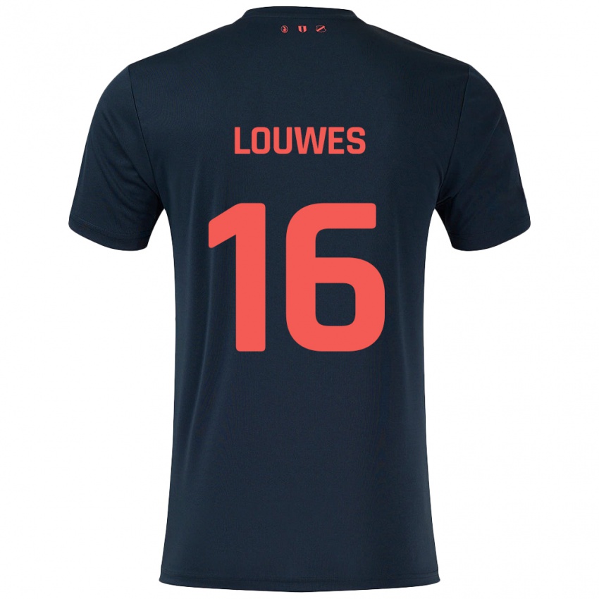 Kinder Puck Louwes #16 Schwarz Rot Auswärtstrikot Trikot 2024/25 T-Shirt