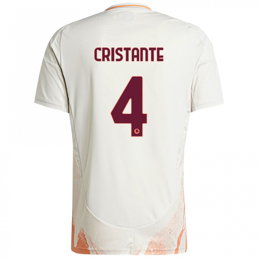 Kinder Bryan Cristante #4 Cremeweiß Orange Auswärtstrikot Trikot 2024/25 T-Shirt