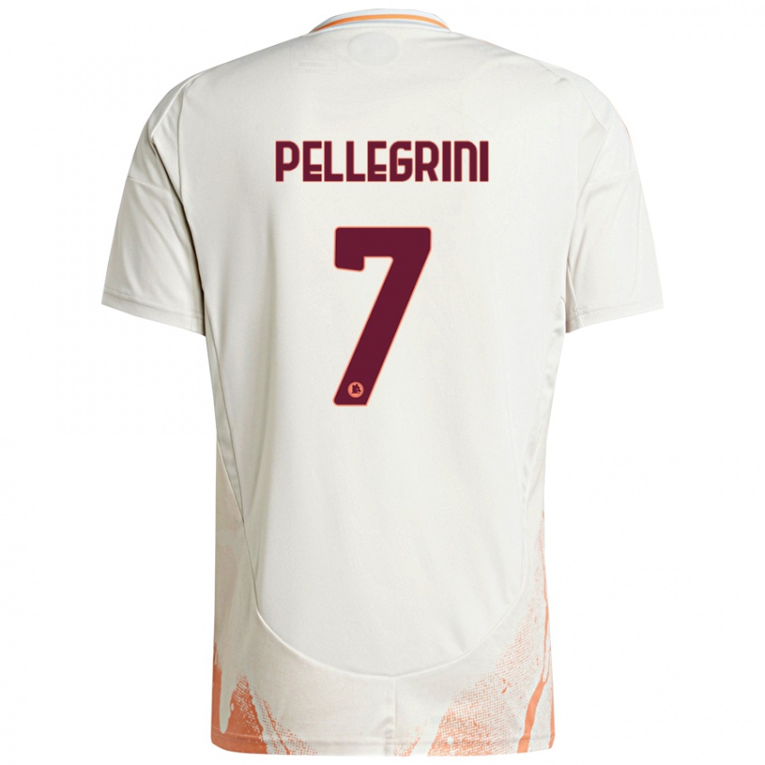 Kinder Lorenzo Pellegrini #7 Cremeweiß Orange Auswärtstrikot Trikot 2024/25 T-Shirt