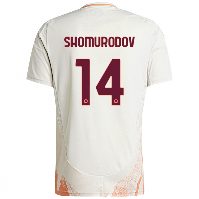 Kinder Eldor Shomurodov #14 Cremeweiß Orange Auswärtstrikot Trikot 2024/25 T-Shirt