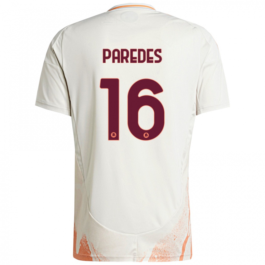 Kinder Leandro Paredes #16 Cremeweiß Orange Auswärtstrikot Trikot 2024/25 T-Shirt